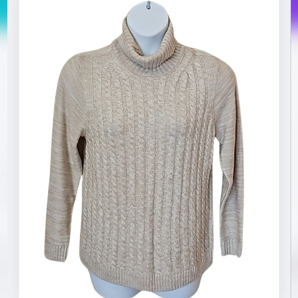 Croft & Barrow L Beige Cream Knit Cowl Neck Pullover Sweater D-2208